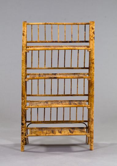 Appraisal: Four-Tier Folding Bamboo Etagere each shelf made of split bamboo