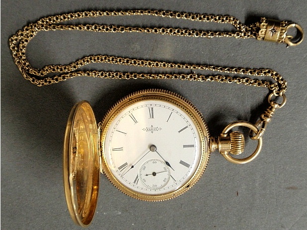 Appraisal: - Elgin k gold hunter cased pocket watch with Roman