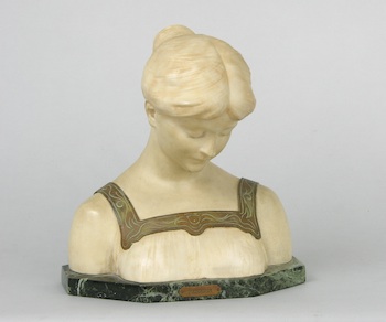 Appraisal: An Alabaster Bust of a Young Woman Meditation Bust of