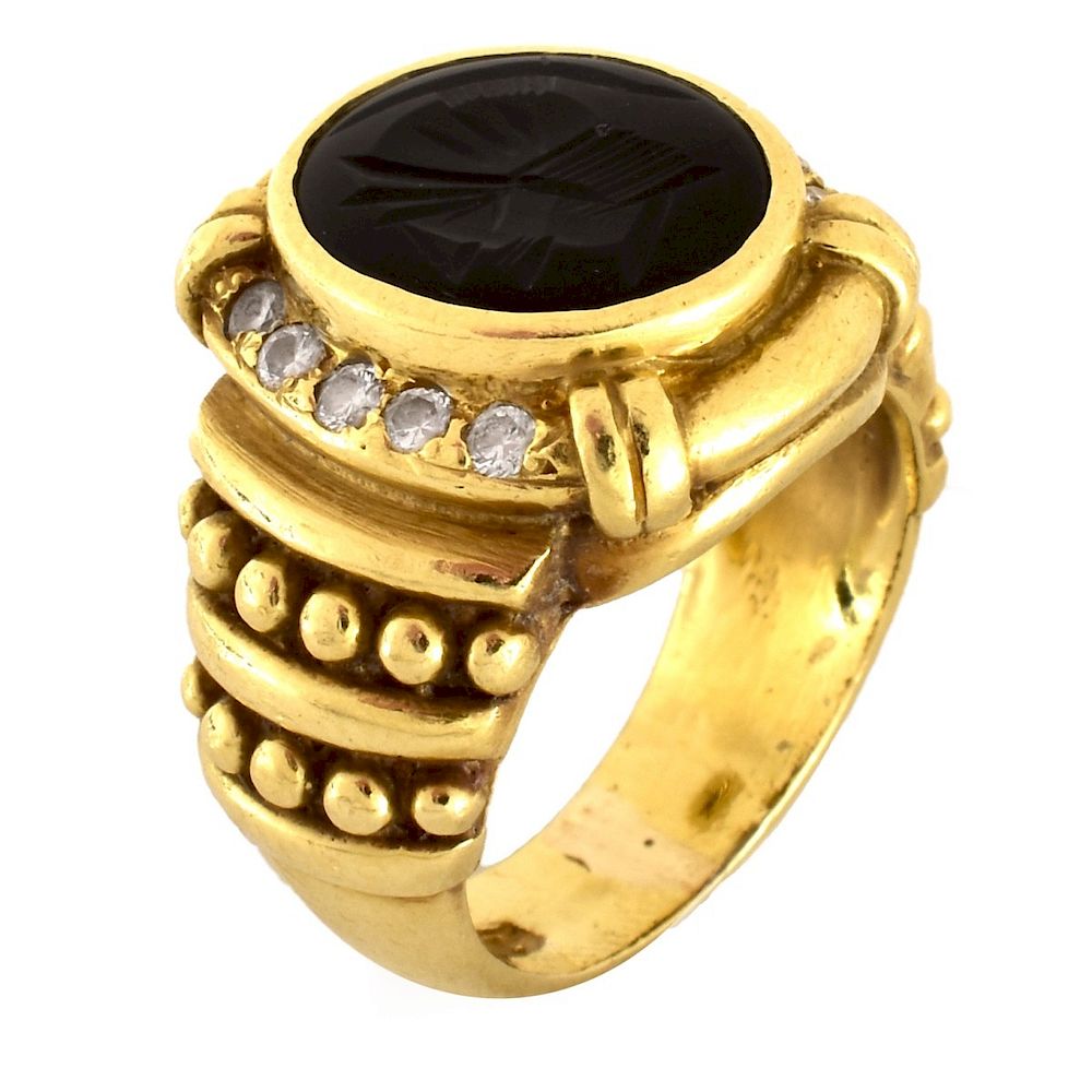 Appraisal: Judith Ripka K Gold Ring Vintage Judith Ripka Black Onyx