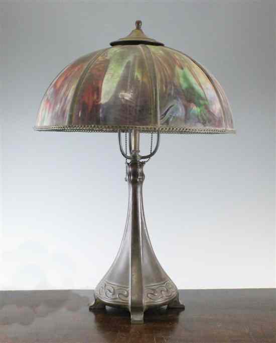 Appraisal: A Handel copper lamp decorated with Art Nouveau tracery with