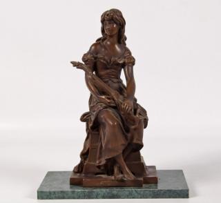 Appraisal: FRENCH BRONZE FIGURE OF SEATED GIRL HOLDING LUTE WITH PLAQUE