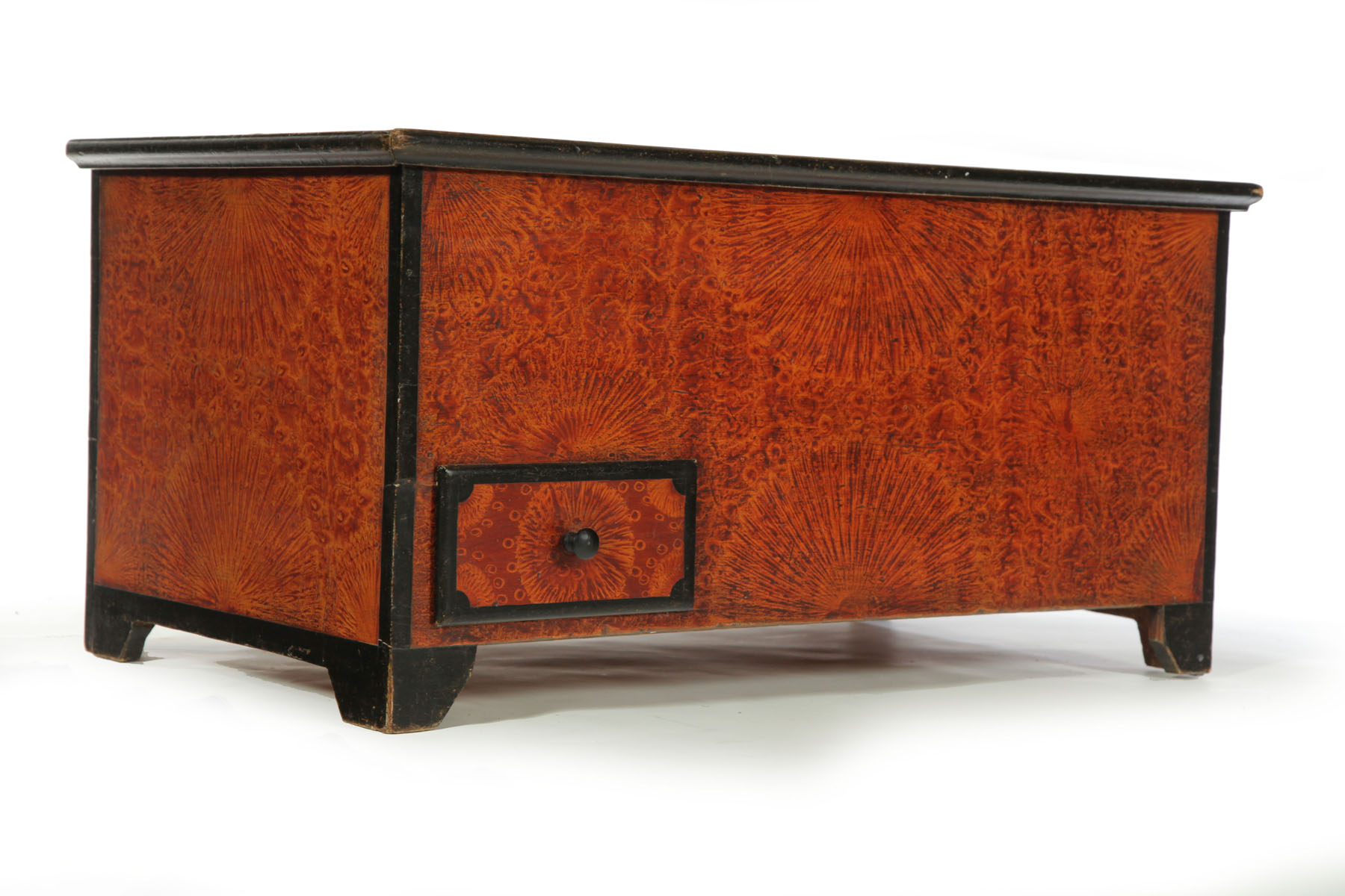 Appraisal: DECORATED BLANKET CHEST American mid th century pine and walnut