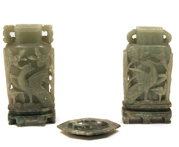 Appraisal: A group of eight Chinese soapstone decorations including two female