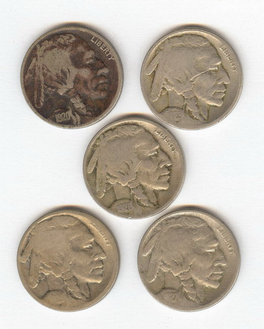 Appraisal: FIVE U S BUFFALO NICKELS - Estate coins d s