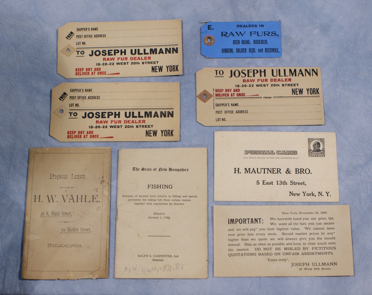 Appraisal: Fishing Hunting and Trapping ephemera to include NY hunting licenses