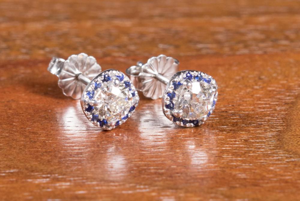 Appraisal: PAIR OF DIAMOND AND SAPPHIRE EAR STUDS each k white