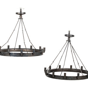 Appraisal: A Set of Four Twelve-Light Ring Fixtures comprising two pairs