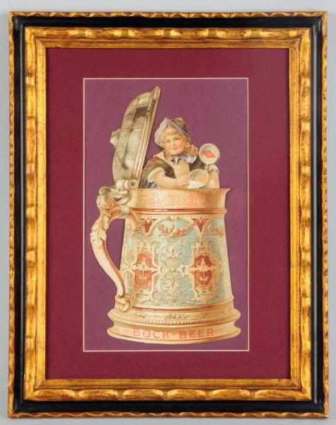 Appraisal: Lang's Bock Beer Die-Cut Lidded Stein Lithograph Professionally framed and