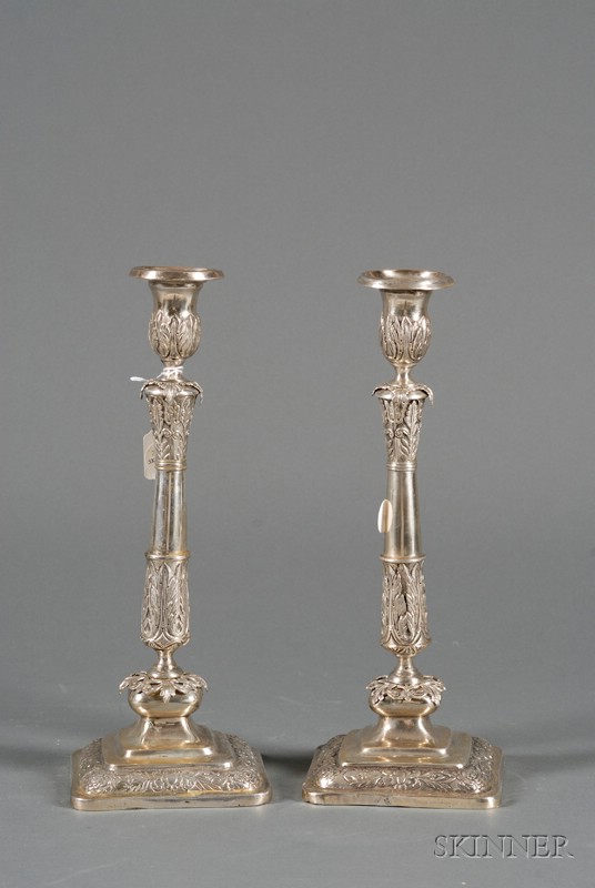 Appraisal: Pair of Continental Silver Candlesticks likely Polish mid to late