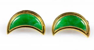 Appraisal: Pair of jadeite and yellow gold earrings Pair of jadeite