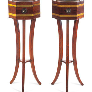 Appraisal: A Pair of Regency Brass Banded Mahogany Jardini re Stands