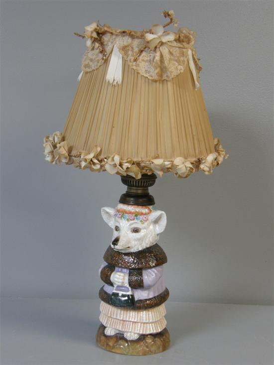 Appraisal: Novelty porcelain lamp base modelled as a wolf wearing a