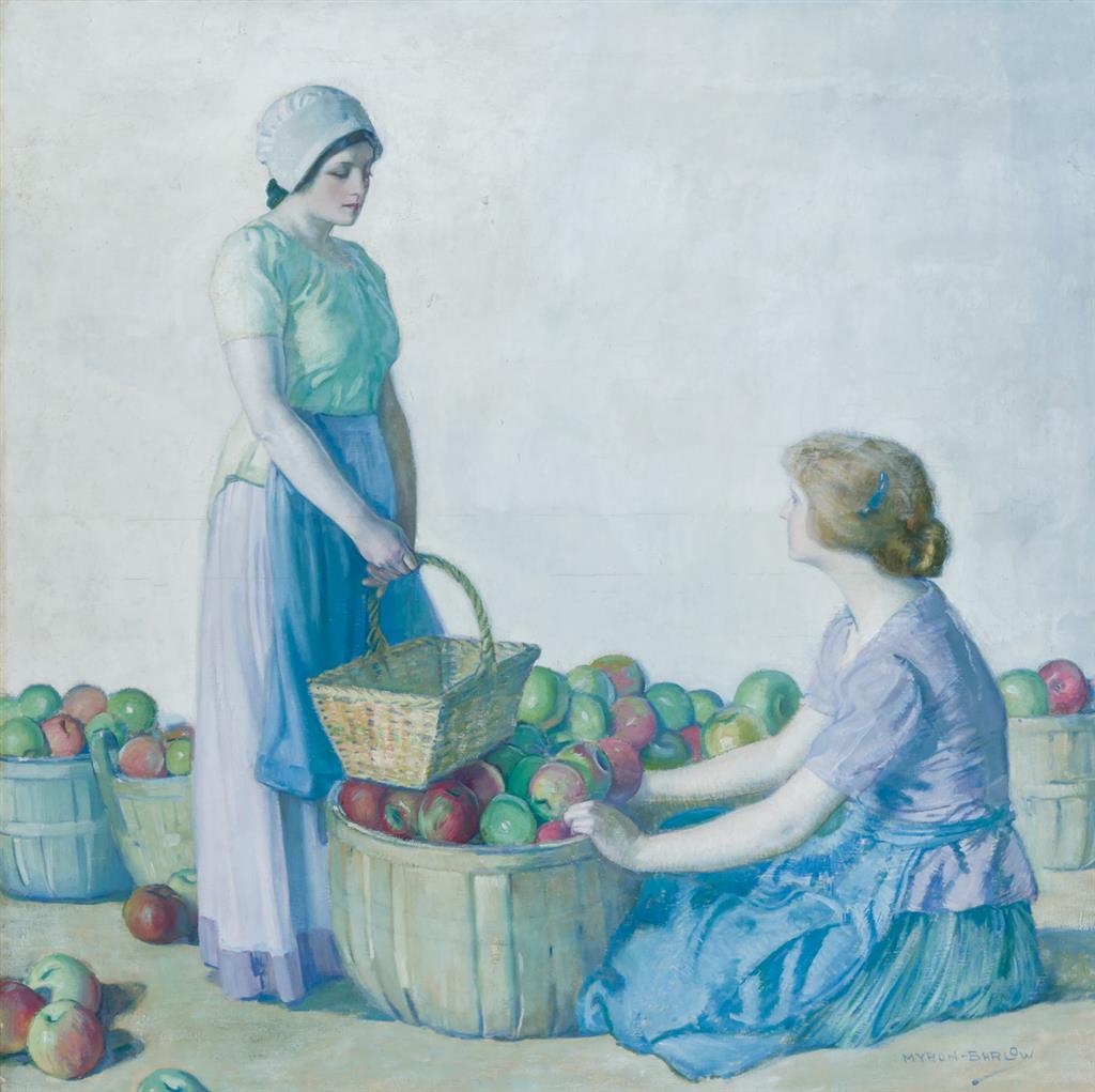 Appraisal: MYRON BARLOW American French - Gathering Apples oil on canvas