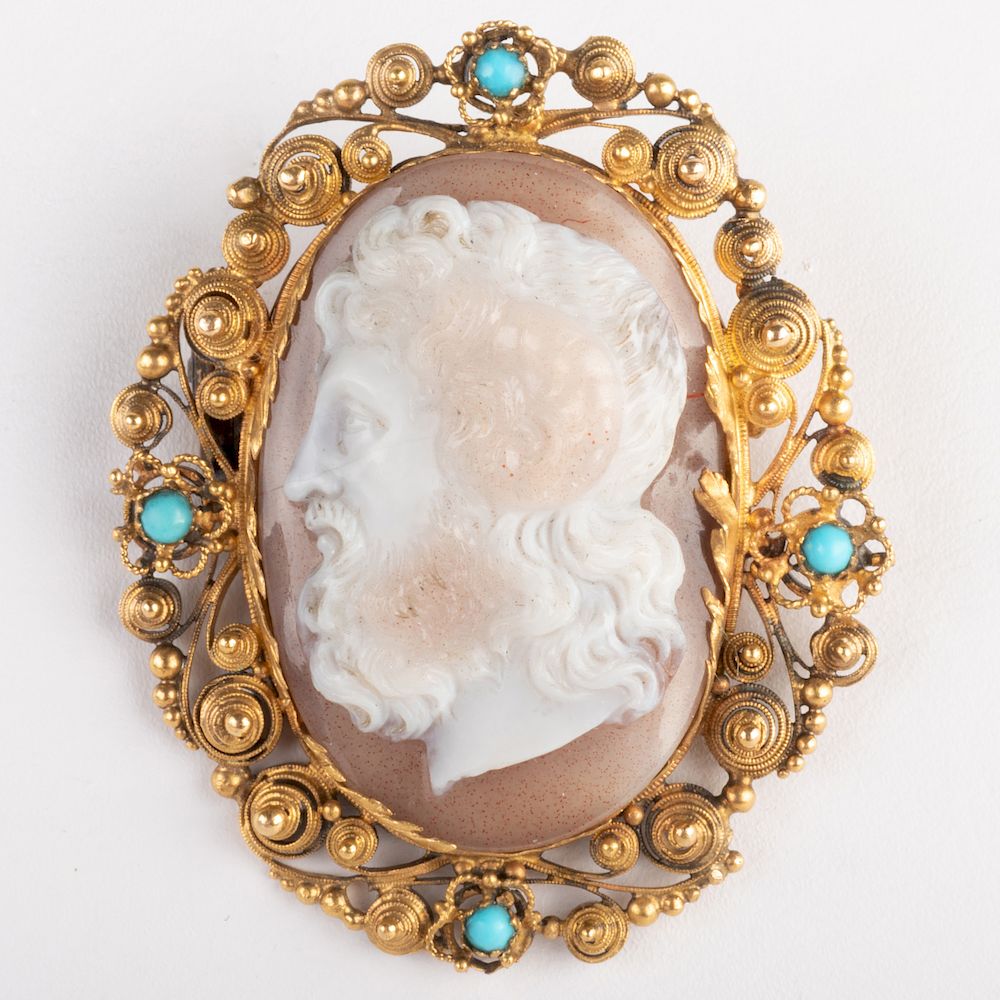 Appraisal: Neoclassical Carved Agate Cameo of Zeus-Ammun Set in a Gold