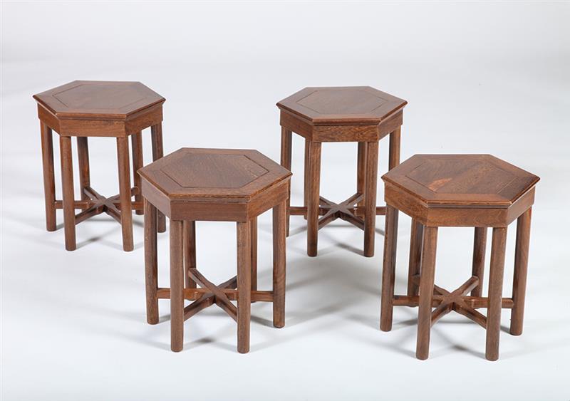 Appraisal: SET OF FOUR ASIAN INSPIRED HARDWOOD LOW TABLES Each with