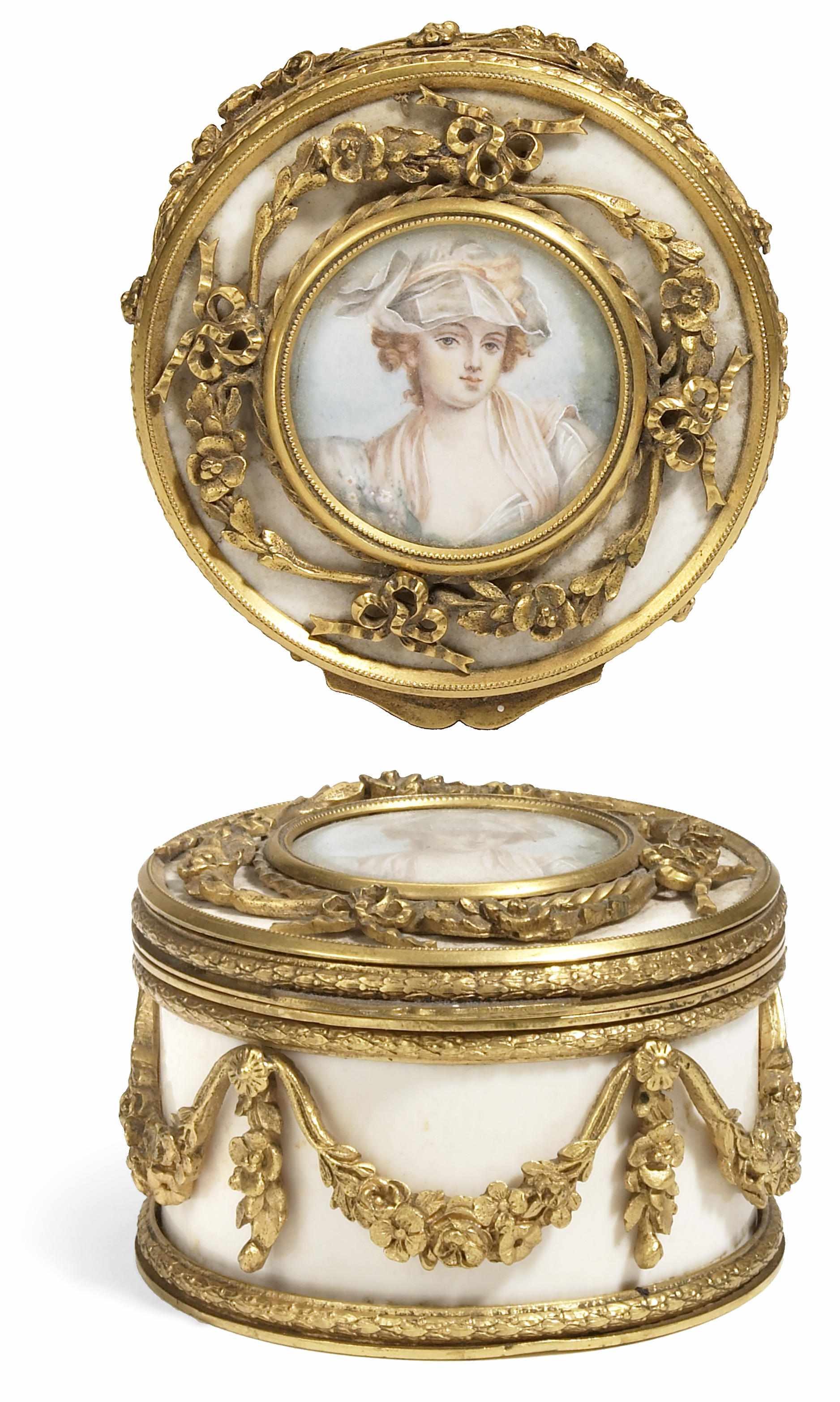 Appraisal: A French gilt bronze mounted ivorine circular box late th