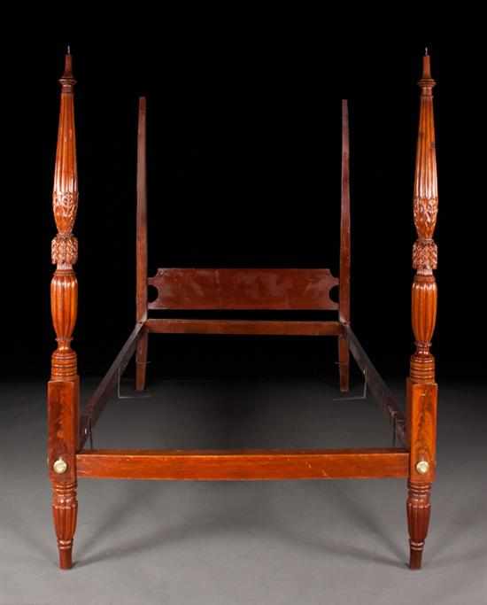 Appraisal: Federal carved mahogany and pine four-poster bedstead assembled posts with