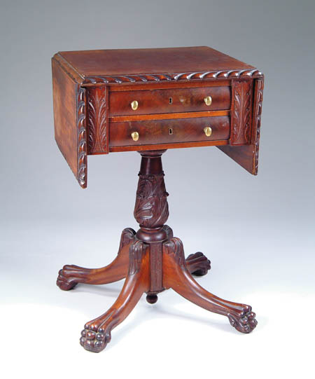 Appraisal: FEDERAL STYLE MAHOGANY DROP LEAF STAND Gadrooned carved edge top