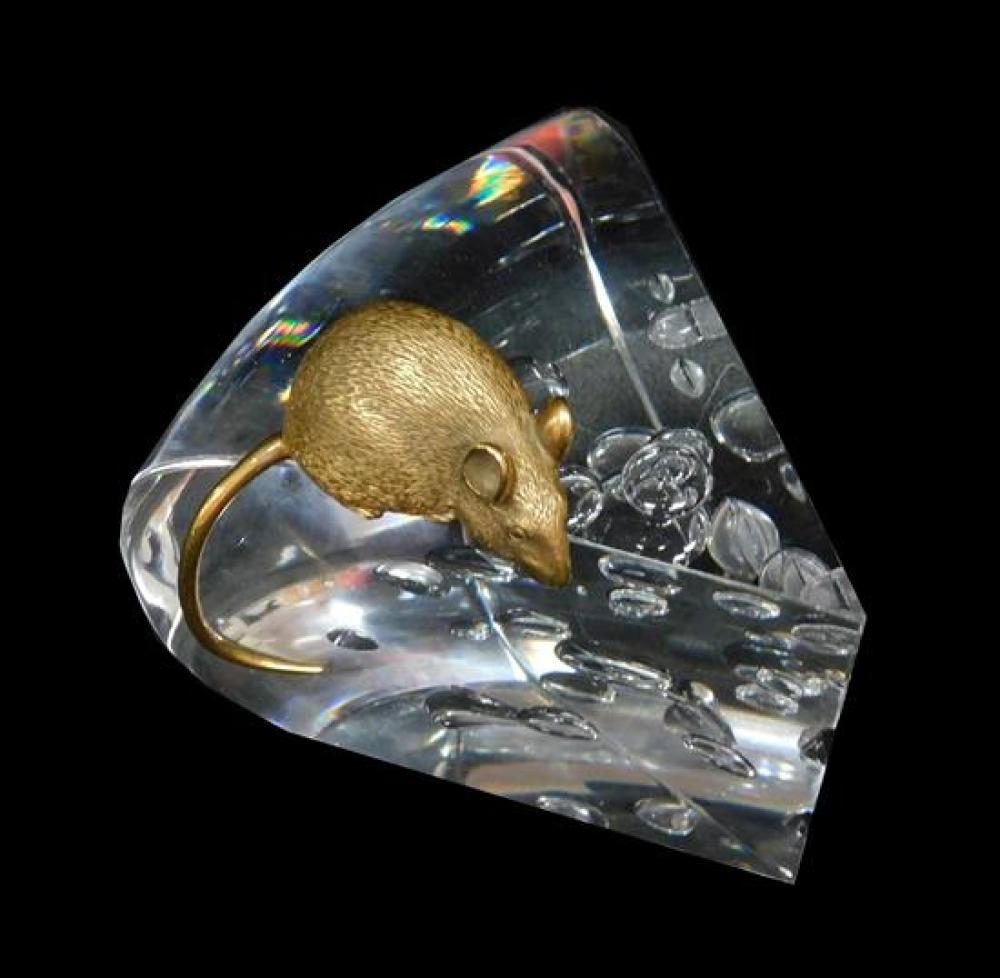 Appraisal: GLASS Steuben glass and gold sculpture Mouse and Cheese designed