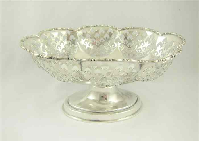 Appraisal: ENGLISH STERLING SILVER PEDESTAL BOWL oval with pierced sides hallmarked