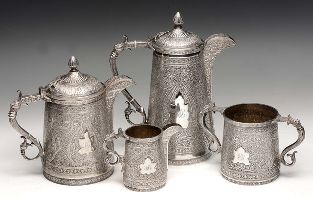 Appraisal: AN INDIAN STYLE SILVER PLATED TEA AND COFFEE SERVICE consisting