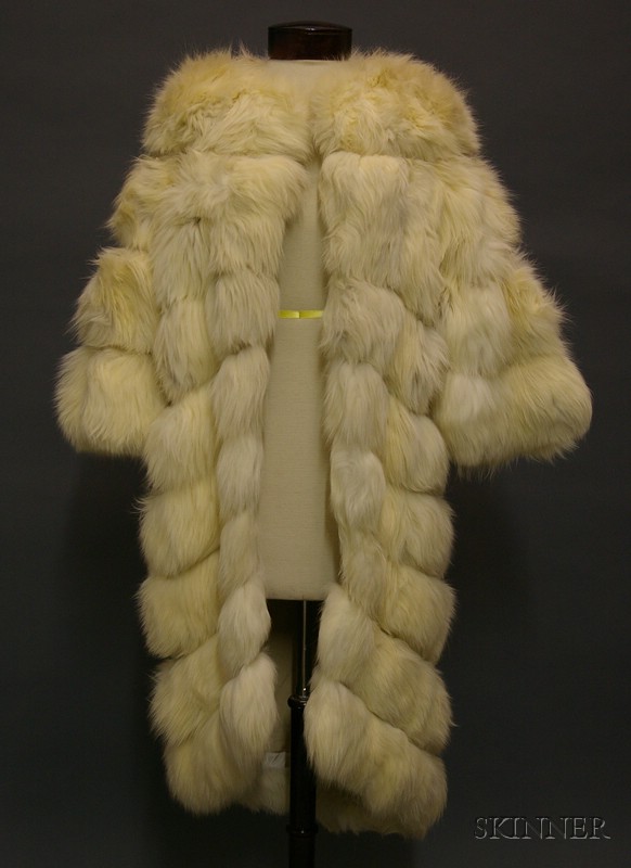 Appraisal: Vintage Ben Kahn White Fox Fur and Cream Silk Coat