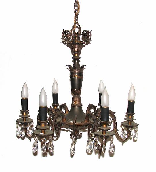 Appraisal: A small patinated metal six light chandelier height in diameter