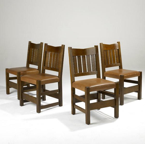 Appraisal: GUSTAV STICKLEYFour V-back dining chairs reupholstered in brown leatherBranded mark