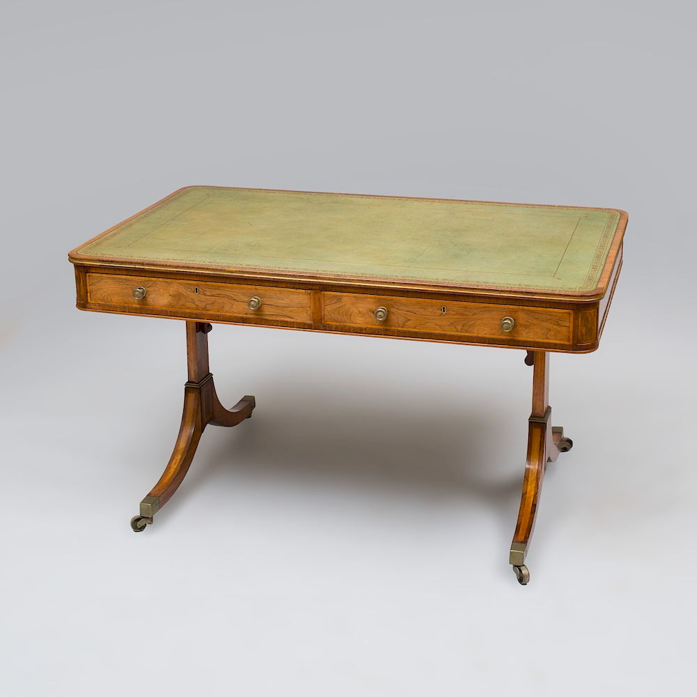 Appraisal: Regency Rosewood and Parcel-Gilt Writing Table Fitted with a gilt-tooled