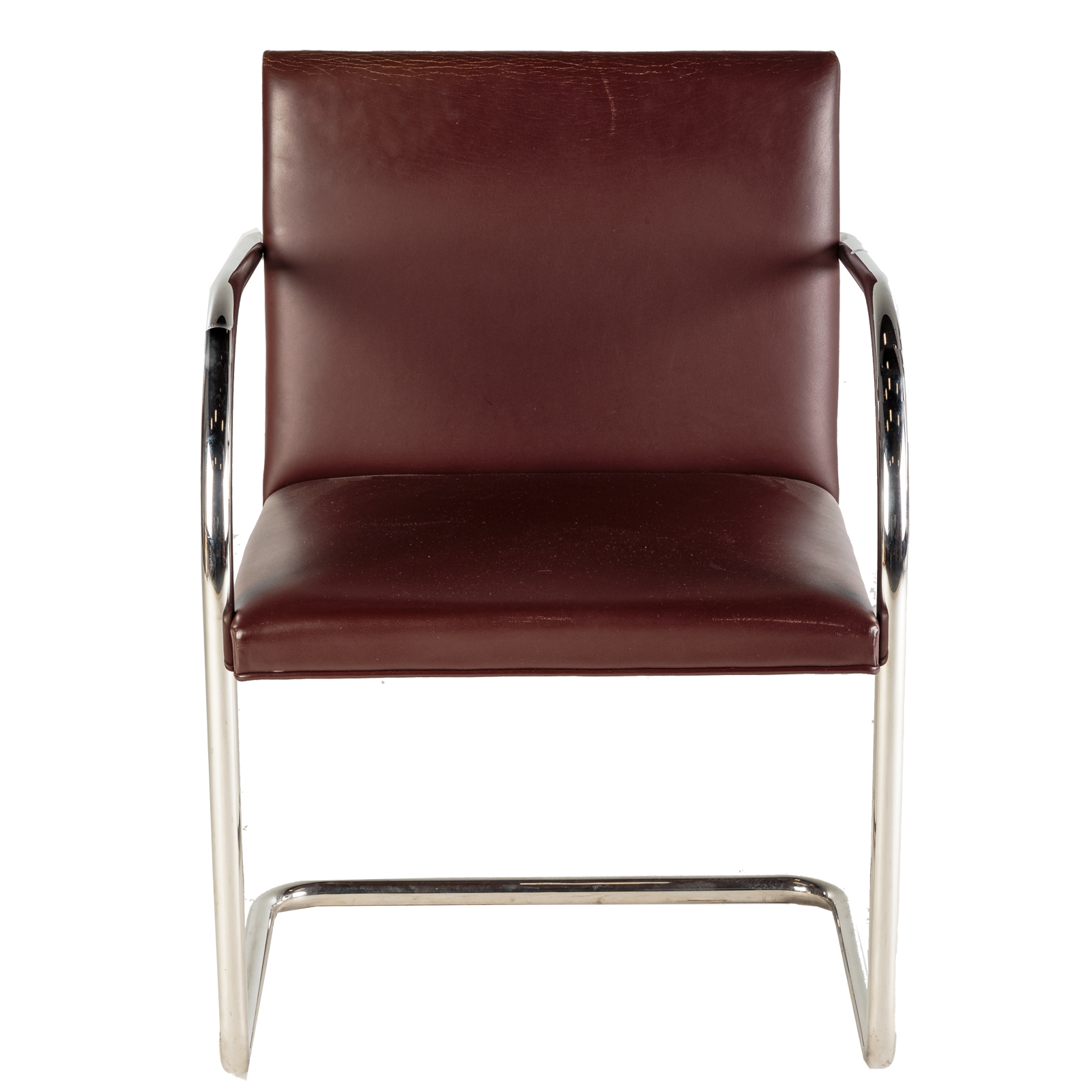 Appraisal: KNOLL CONTEMPORARY LEATHER CHROME ARM CHAIR Tubular Brno Chair designed