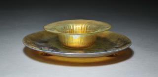 Appraisal: Two piece Steuben gold Aurene footed center dish plateau Two