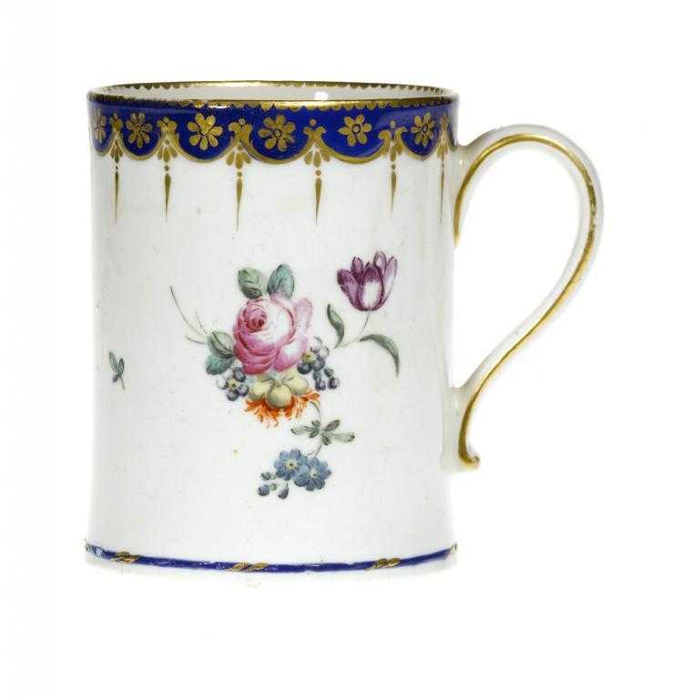 Appraisal: A CHELSEA-DERBY MUG painted in polychrome with two groups of