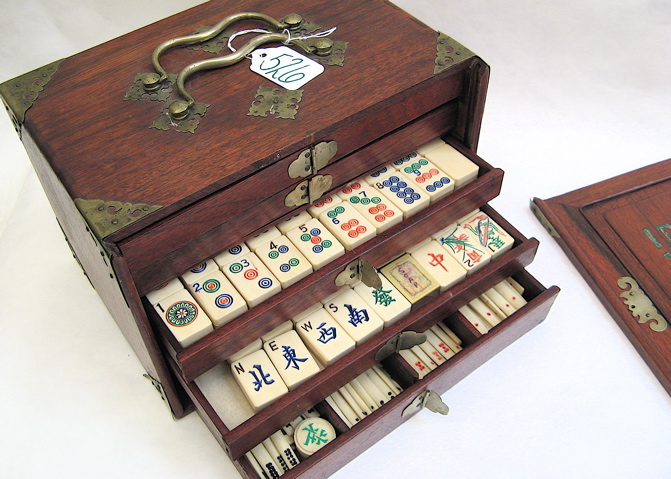 Appraisal: CHINESE MAHJONG SET wooden box with brass handles and fittings