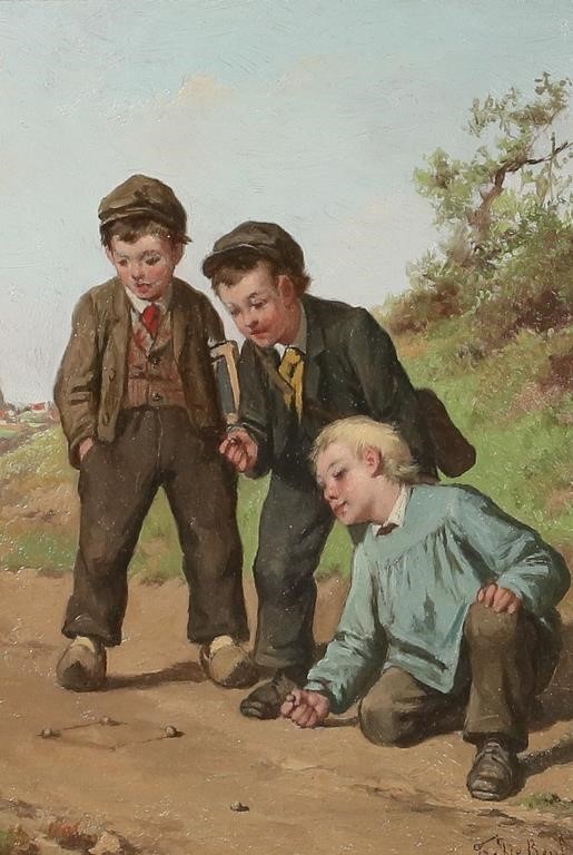 Appraisal: Frans De Beul Belgian - oil on wood panel boys