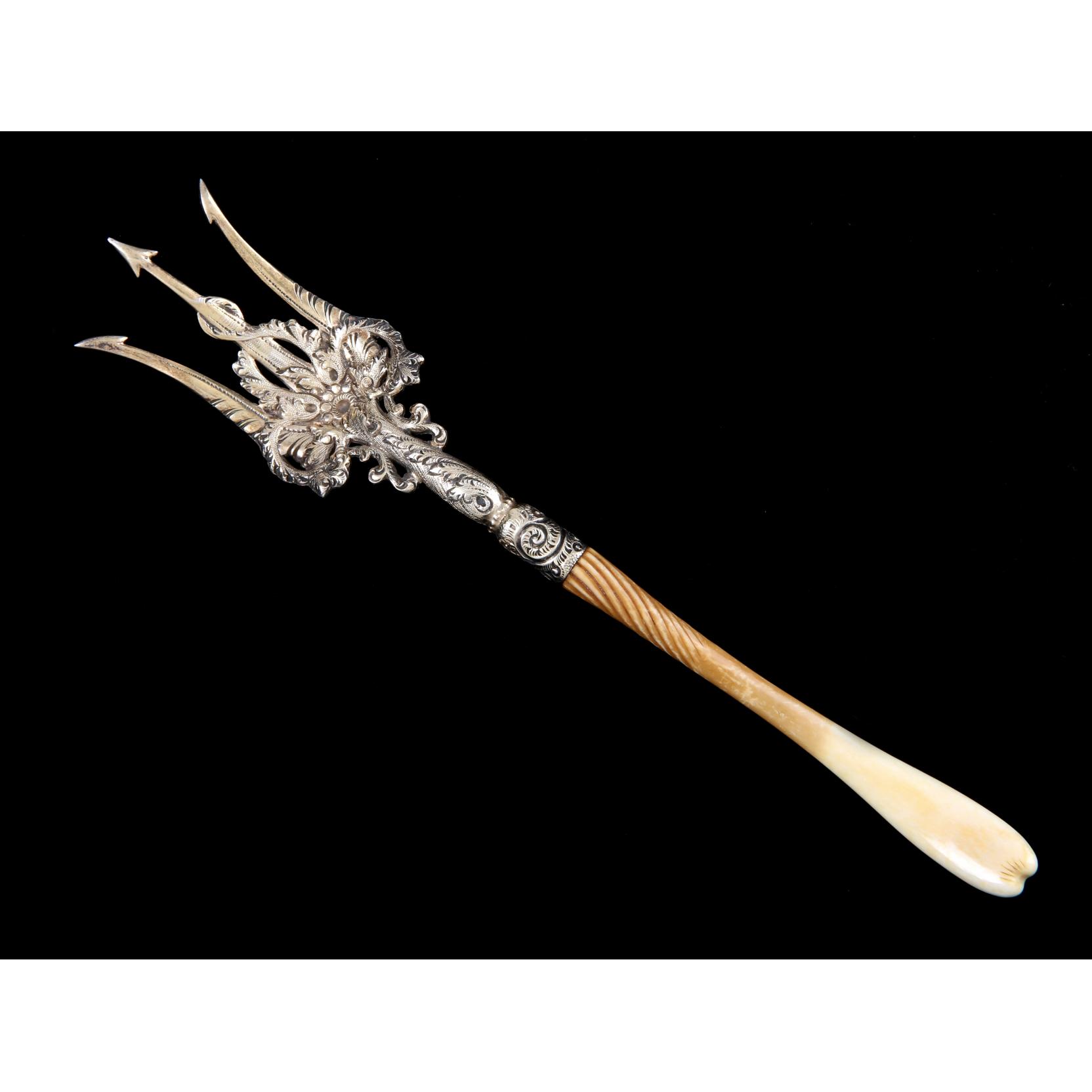 Appraisal: Whiting Ivory Sterling Silver Serving Trident likely for serving lettuce