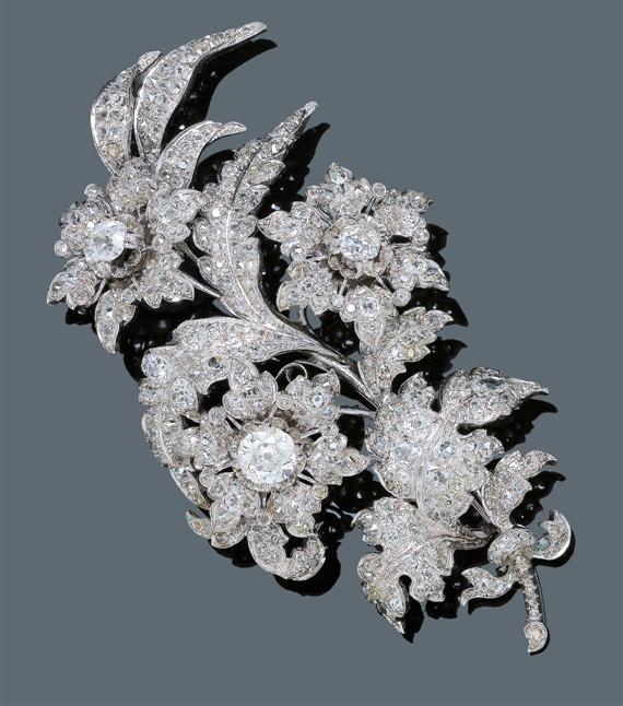 Appraisal: DIAMOND BROOCH ca Silver over yellow gold rhodinized Attractive large