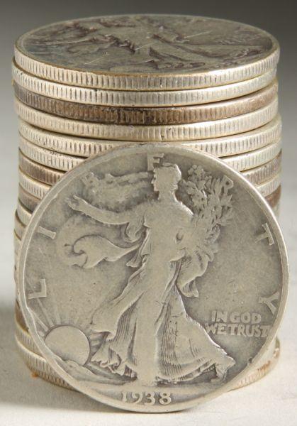 Appraisal: One Roll Key -D Walking Liberty Half Dollars average circulated