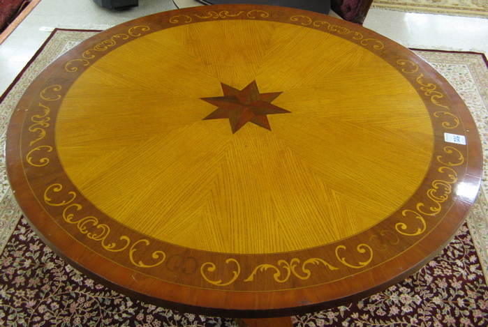 Appraisal: REGENCY STYLE ROUND PEDESTAL DINING TABLE the round oak veneer