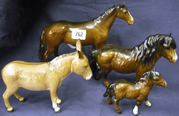 Appraisal: Beswick Huntsmans Horse Shetland Pony Shetland Foal and Donkey