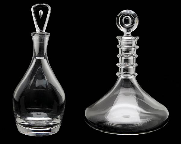 Appraisal: Two Steuben clear glass decanters comprising a George Thompson whiskey