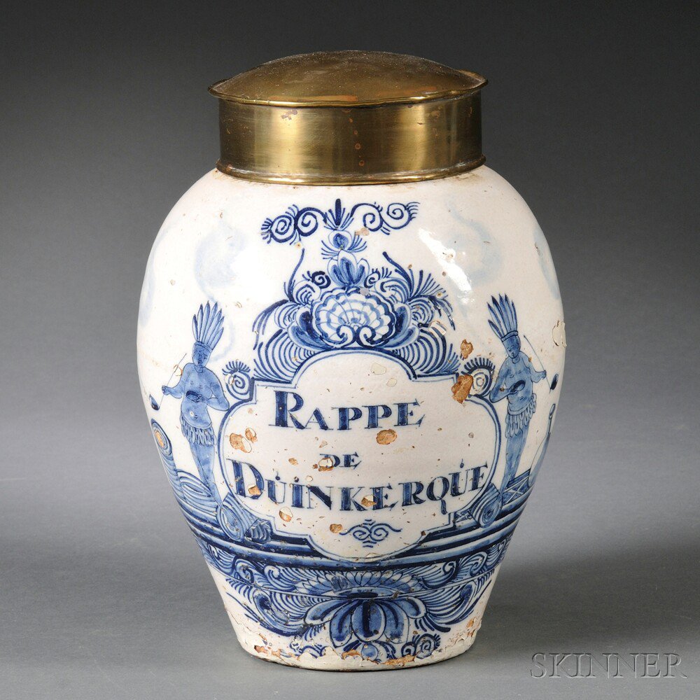 Appraisal: Dutch Delft Tobacco Jar c ovoid form with blue decoration