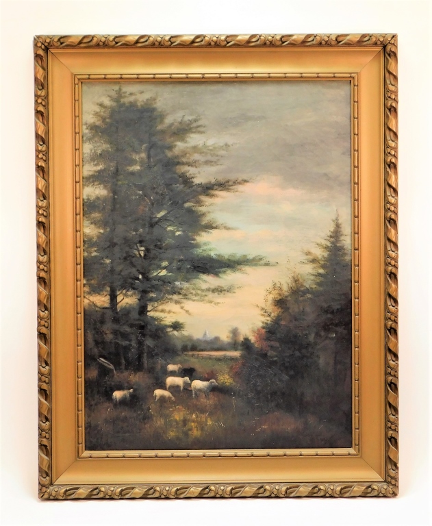 Appraisal: AMERICAN BARBIZON SCHOOL SHEEP IN MEADOW PAINTING United States th