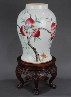 Appraisal: Chinese Porcelain Jar Peaches Chinese enameled porcelain jar the tapering