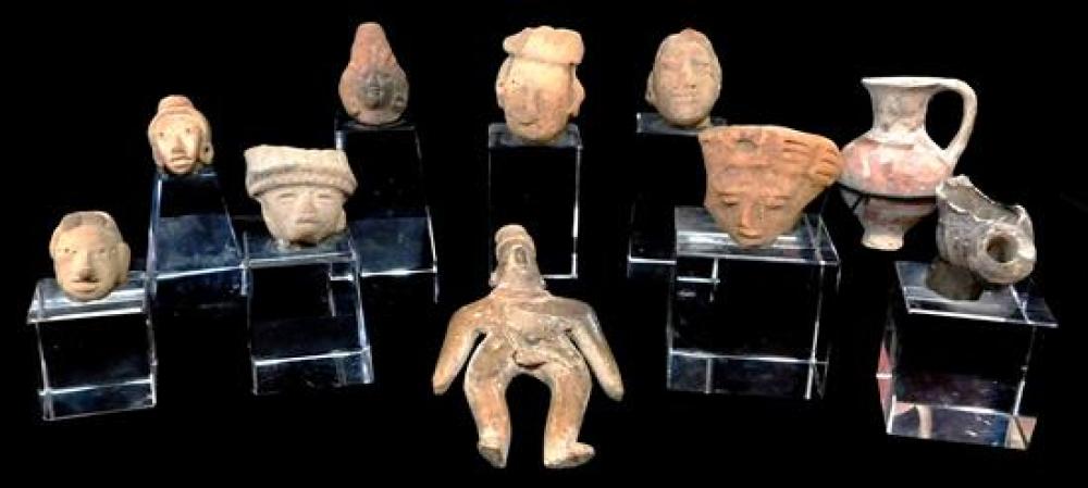 Appraisal: Pre-Columbian type pottery ten pieces most affixed to later lucite