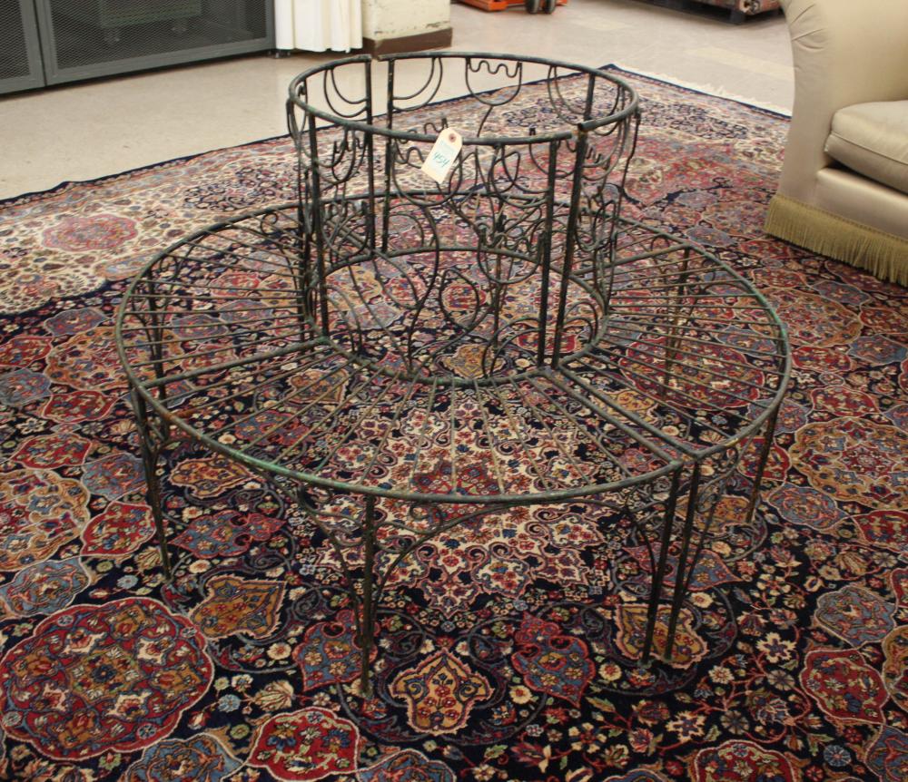 Appraisal: VINTAGE ROUND IRON TREE-SURROUNDING PARK BENCH H x D