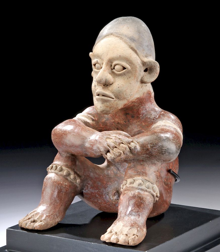 Appraisal: Jalisco Ameca Etzatlan Polychrome Seated Male Hunchback Pre-Columbian West Mexico