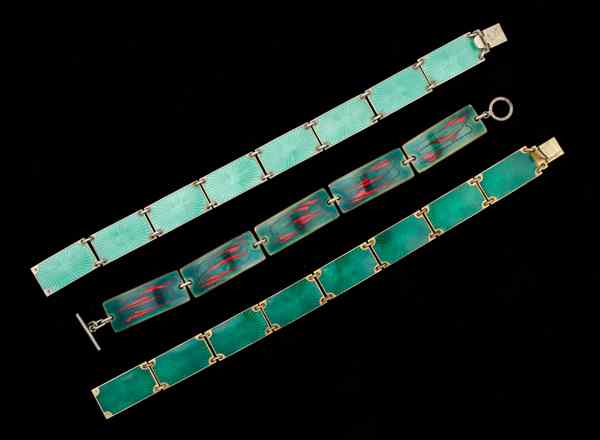 Appraisal: Sterling Enamel Bracelets Collection A trio of enamel bracelets two