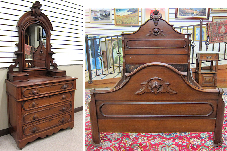 Appraisal: VICTORIAN WALNUT BED AND DRESSER GROUP American last quarter of