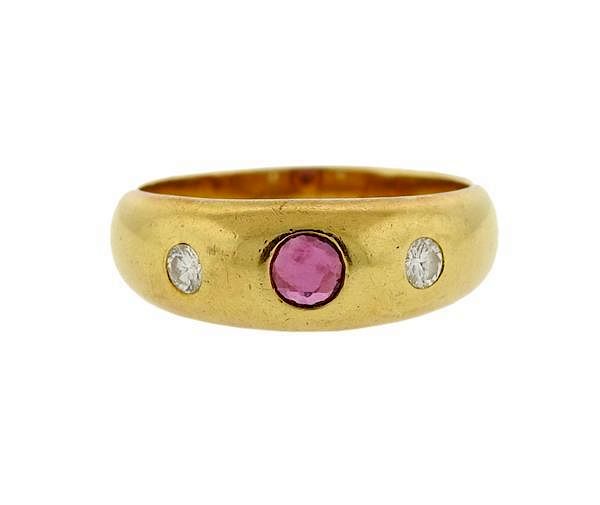 Appraisal: K Gold Diamond Ruby Gypsy Band Ring METAL K gold